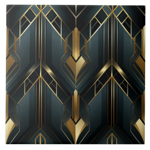 Azulejo De Cerâmica Quadros Angulares Art Déco em Azul Teal Profundo e