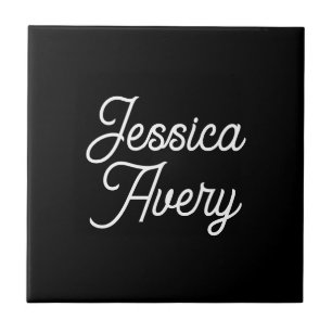 Azulejo De Cerâmica Qualquer Nome Elegante Script Branco Antigo em P