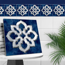 Azulejo De Cerâmica Quatrefoil Blue Marble e Pearl marroquinos
