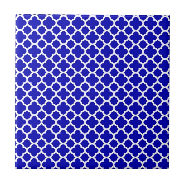 Azulejo De Cerâmica Quatrefoil branco azul (Frente)