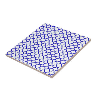 Azulejo De Cerâmica Quatrefoil branco azul escuro