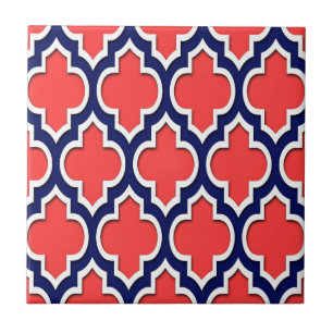 Azulejo De Cerâmica Quatrefoil Branco do Marinho Vermelho do Coral #4D