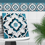 Azulejo De Cerâmica Quatrefoil marroquino, azul e mármore branco<br><div class="desc">Quatrefoil marroquino,  azul e mármore branco</div>