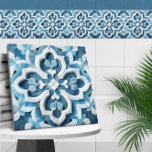 Azulejo De Cerâmica Quatrefoil marroquino, azul e mármore branco<br><div class="desc">Quatrefoil marroquino,  azul e mármore branco</div>