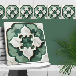 Azulejo De Cerâmica Quatrefoil marroquino, mármore verde e branco muda