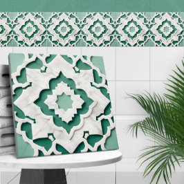 Azulejo De Cerâmica Quatrefoil marroquino, mármore verde e branco muda