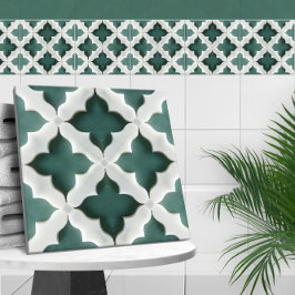 Azulejo De Cerâmica Quatrefoil marroquino, mármore verde e branco muda
