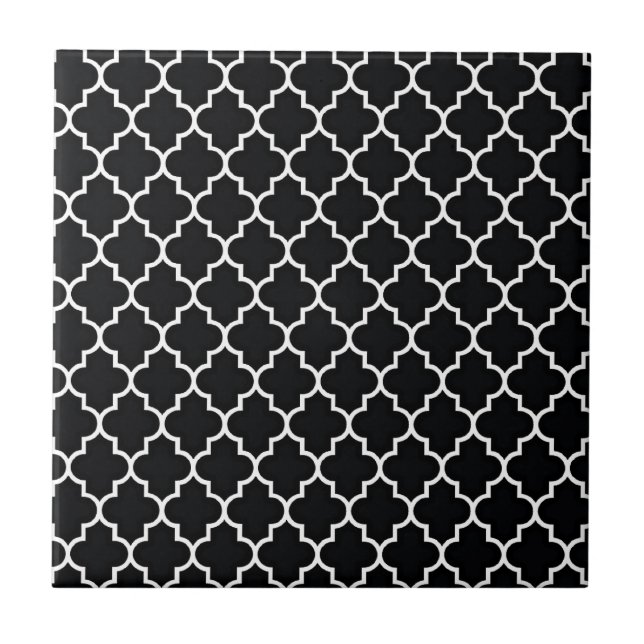 Azulejo De Cerâmica Quatrefoil preto e branco (Frente)