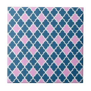 Azulejo De Cerâmica quatrefoil rosa moderno, moderno e azul-marinho