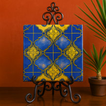 Quatrefoils de Padrão Marroquino Azul e Dourado