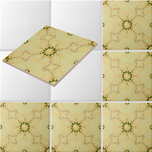 Azulejo De Cerâmica Quatrefoils de pergaminho foliado e padrão floral