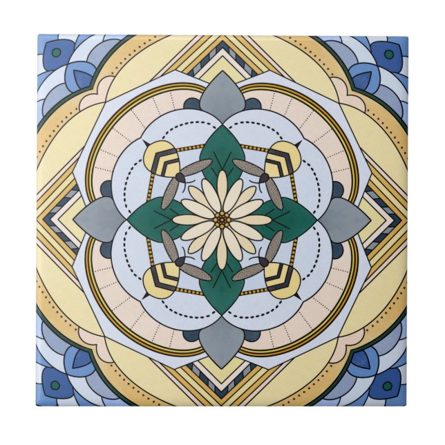 Azulejo De Cerâmica Quatro Bee Floral Mandala (Frente)