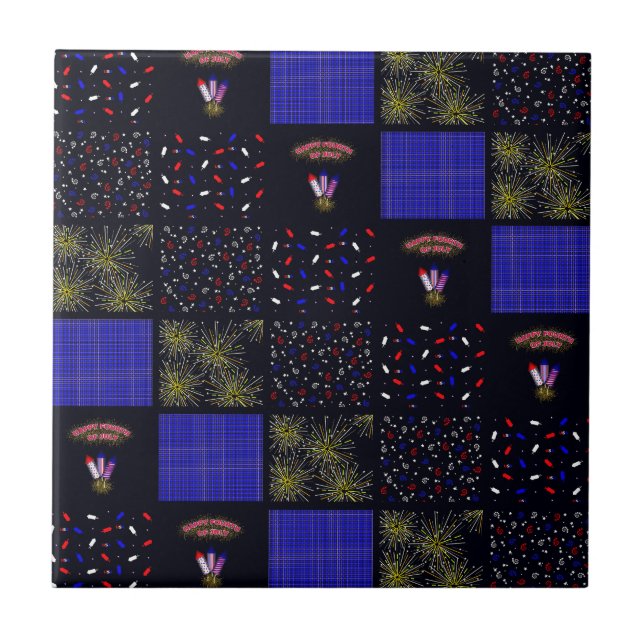 Azulejo De Cerâmica Quatro de Julho Patchwork Pattern - 4 de Julho (Frente)