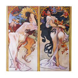 Azulejo De Cerâmica Quatro Estações de Alfons Mucha Art Déco Nouveau