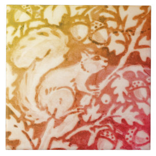 Azulejo De Cerâmica Queda do Esquilo de Outono Acorda Dourada de Cobre