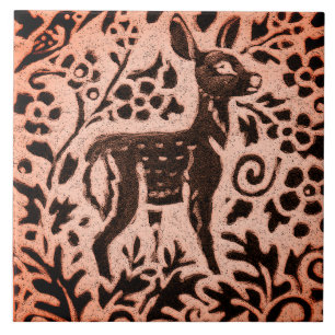 Azulejo De Cerâmica Queda floral Trivet dos cervos de cobre da jovem