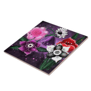 Azulejo De Cerâmica Queijo-preto-rosado-branco-palha-margarida-rosada-