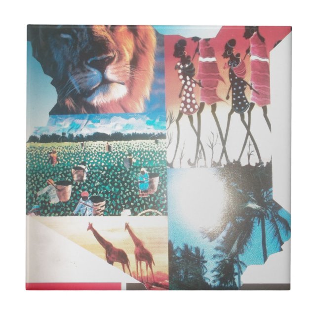 Azulejo De Cerâmica Quênia: Vida Selvagem, Cultura e Praia Costeira (Frente)