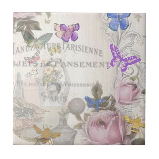 Azulejo De Cerâmica Quic francês,country rústico,padrão floral,rosas,r (Frente)