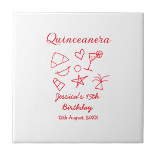Azulejo De Cerâmica Quinceanera aniversário de 15 anos vermelho festa
