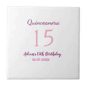 Azulejo De Cerâmica Quinceanera simples 15 de aniversário de fada rosa