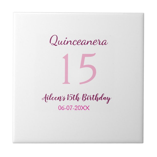 Azulejo De Cerâmica Quinceanera simples 15 de aniversário de fada rosa (Frente)