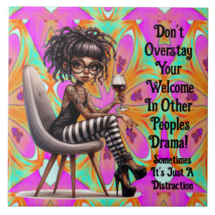 Azulejo de cerâmica Quirky Lady Tattoos & Wine Dra