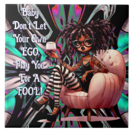 Azulejo de cerâmica Quirky Lady Tattoos & Wine Ego