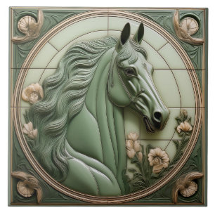 Azulejo De Cerâmica R Verde sage falsos relevos Arte Nouveau Cabeça de