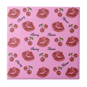 Azulejo De Cerâmica RAB Rockabilly Cherry Kisses a rosa