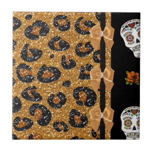 Azulejo De Cerâmica RAB Rockabilly Dourado Estampa de Leopardo Açúcare