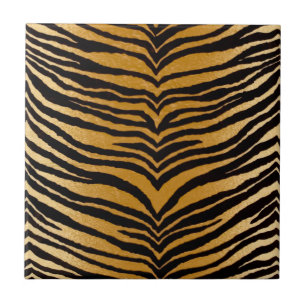 Azulejo De Cerâmica RAB Rockabilly Preto e Dourado Estampa de Tigre