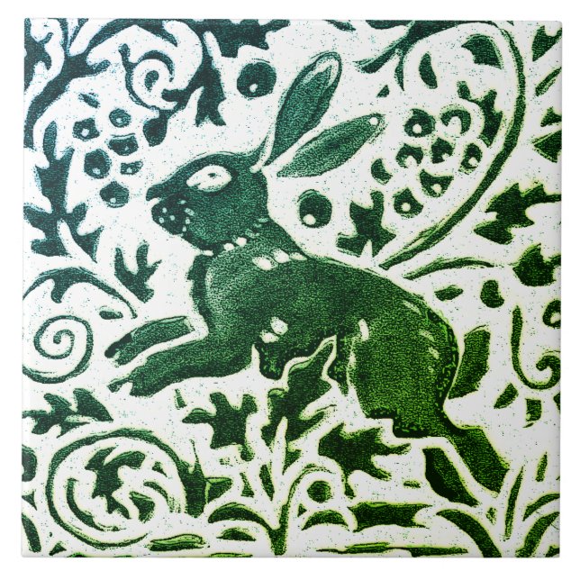 Azulejo De Cerâmica Rabbit Batik Moderno Floresta Azul (Frente)
