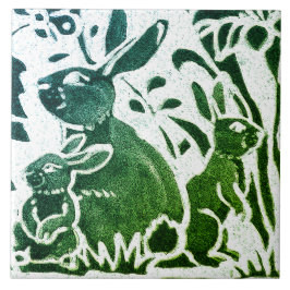 Azulejo De Cerâmica Rabbit Batik Moderno Verde Azul Arte Floral