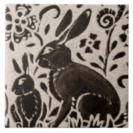 Azulejo De Cerâmica Rabbit Batik Woodland Animal Tan Cinza Castanha Fl