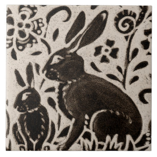 Azulejo De Cerâmica Rabbit Batik Woodland Animal Tan Cinza Castanha Fl