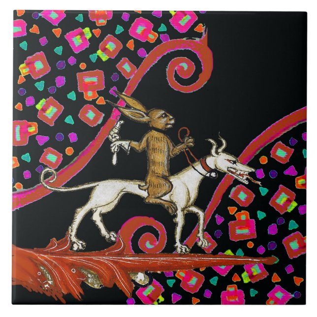 Azulejo De Cerâmica Rabbit BESTIAL MEDIEVAL ESTRANHO A Andar por Cacho (Frente)