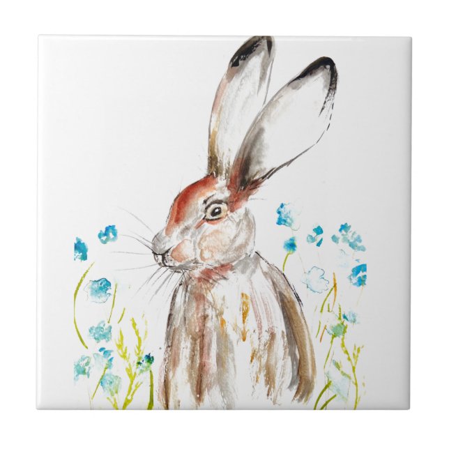 Azulejo De Cerâmica Rabbit Bunny Hare Floral Animal Selvagem Cute (Frente)