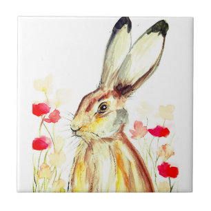 Azulejo De Cerâmica Rabbit Bunny Hare Floral Animal Selvagem Cute