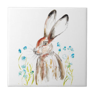 Azulejo De Cerâmica Rabbit Bunny Hare Floral Animal Selvagem Cute