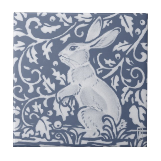 Azulejo De Cerâmica Rabbit Denim Blue Botanic Dedham Delft  (Frente)