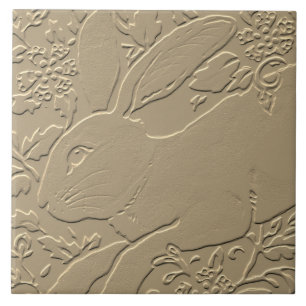 Azulejo De Cerâmica Rabbit Emboscada Design Tan Floral Bunny Páscoa A