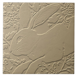 Azulejo De Cerâmica Rabbit Emboscada Design Tan Floral Bunny Páscoa Ar