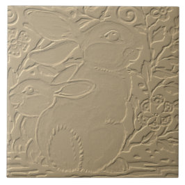 Azulejo De Cerâmica Rabbit Emboscada Design Tan Floral Bunny Páscoa Ar