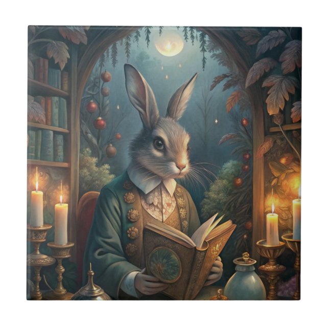 Azulejo De Cerâmica Rabbit Reading (Frente)