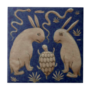 Azulejo De Cerâmica Rabbits Cobras de Tartaruga Antiquados Repro Persa