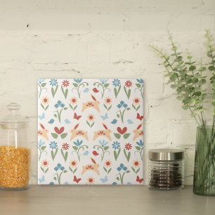 Azulejo De Cerâmica Rabbits Flores selvagens padrão de arte