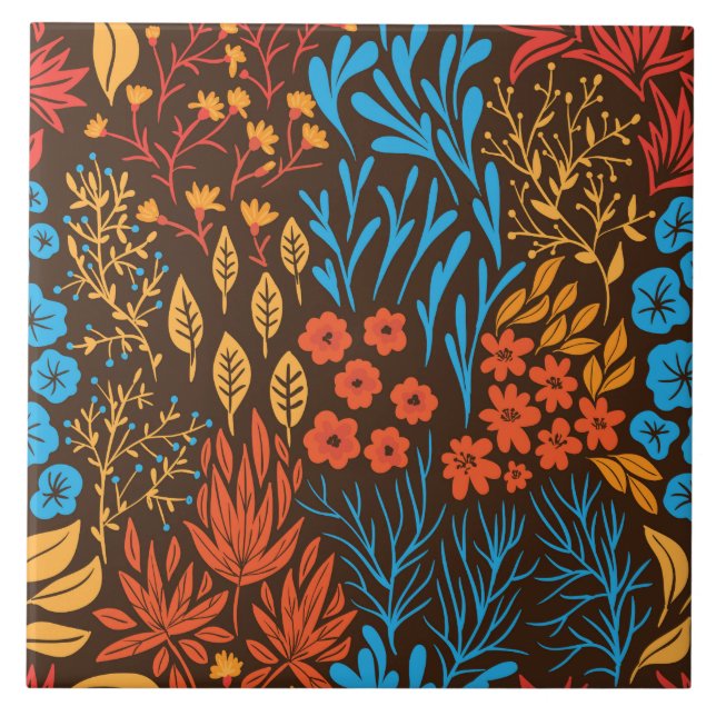Azulejo De Cerâmica Rabiscos florais escuros (Frente)