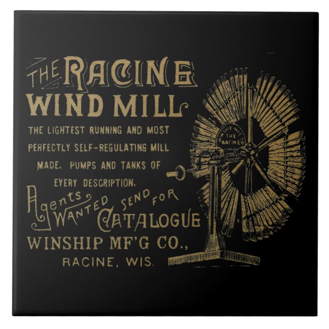 Azulejo De Cerâmica Racine Wind Mill Racine Wisconsin 1889 (Frente)