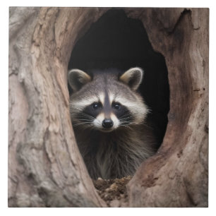 Azulejo De Cerâmica Racoon na Caverna das Árvores